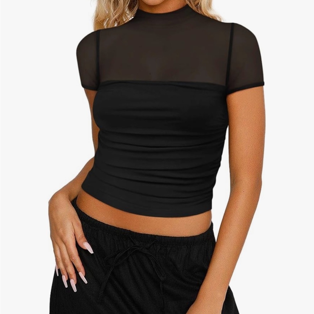 Elegant Black Sheer Mesh Top